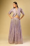 Samyukta Singhania_Purple Silk, Chiffon Embroidery, Sequins, Cut Work, Beads Sweetheart Lehenga Set _at_Aza_Fashions