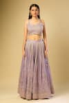 Buy_Samyukta Singhania_Purple Silk, Chiffon Embroidery, Sequins, Cut Work, Beads Sweetheart Lehenga Set 