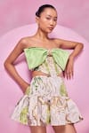 Buy_July Issue_Green Cotton Satin Sweetheart Neck Floral Print Strapless Top And Skirt Set _Online_at_Aza_Fashions