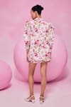 Shop_July Issue_Pink Cotton Open Neck Floral Print Jacket And Bandeau Shorts Set _at_Aza_Fashions