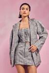 Buy_July Issue_Gray Faux Leather Square Neck Textured Blazer Skirt Set _Online_at_Aza_Fashions