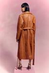 Shop_July Issue_Brown Faux Leather Collared Textured Jacket And Skirt Set _at_Aza_Fashions