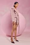 July Issue_Pink Wool V-neck Peplum Jacket And Skirt Set _Online_at_Aza_Fashions