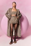 Buy_July Issue_Multi Color Polyester Leopard Print Trench Coat Set _at_Aza_Fashions