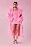 Buy_July Issue_Pink Faux Leather Open , Square Fur Ruched Dress And Long Jacket Set _at_Aza_Fashions