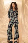 LABEL SHRISTI CHETANI_Black Floral Print Wrap Around Pant Set _Online_at_Aza_Fashions