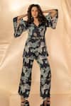 LABEL SHRISTI CHETANI_Black Floral Print Wrap Around Pant Set _at_Aza_Fashions