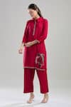 Naintara Bajaj Red Polyester Embroidery Shawl Neck Seed Bead Kurta Set at Aza Fashions Naintara Bajaj_Red Polyester Embroidery Shawl Neck Seed Bead Kurta Set _at_Aza_Fashions