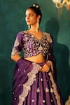 Buy_Vinita Bhansali_Purple , Organza Sequins, Zari Chaand Sunhera Lehenga Set _Online_at_Aza_Fashions