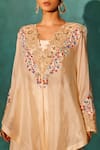 Vinita Bhansali_Cream Silk Embroidery Round Neck Chandani Chic Cape Set _Online_at_Aza_Fashions
