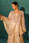 Shop_Vinita Bhansali_Cream Silk Embroidery Round Neck Chandani Chic Cape Set _Online_at_Aza_Fashions