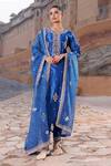 Buy_Vinita Bhansali_Blue Silk, Organza Embroidery Round Neck Hand Regal Kurta Set _at_Aza_Fashions