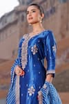 Vinita Bhansali_Blue Silk, Organza Embroidery Round Neck Hand Regal Kurta Set _Online_at_Aza_Fashions