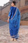 Shop_Vinita Bhansali_Blue Silk, Organza Embroidery Round Neck Hand Regal Kurta Set _at_Aza_Fashions