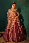 Buy_Vinita Bhansali_Purple Silk Pearls, Mirrors, Embroidery Round Neck Regal Bhavya Lehenga Set _at_Aza_Fashions