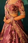 Vinita Bhansali_Purple Silk Pearls, Mirrors, Embroidery Round Neck Regal Bhavya Lehenga Set _Online_at_Aza_Fashions