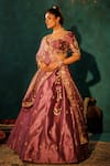 Buy_Vinita Bhansali_Purple Silk Pearls, Mirrors, Embroidery Round Neck Regal Bhavya Lehenga Set _Online_at_Aza_Fashions