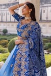 Shop_Vinita Bhansali_Blue Silk, Chiffon Embroidery, Zari Round Neck Nura Designer Lehenga Set _Online_at_Aza_Fashions
