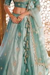Vinita Bhansali_Green Silk, Chiffon, Satin Embroidery, Tassels, Zari Keyhole Charm Lehenga Set _Online_at_Aza_Fashions