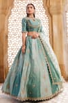 Buy_Vinita Bhansali_Green Silk, Chiffon, Satin Embroidery, Tassels, Zari Keyhole Charm Lehenga Set _Online_at_Aza_Fashions