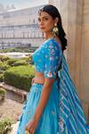 Vinita Bhansali_Blue Silk, Leather Tassels, Embroidery Round Neck Gahina Lehenga Set_Online_at_Aza_Fashions
