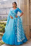 Buy_Vinita Bhansali_Blue Silk, Leather Tassels, Embroidery Round Neck Gahina Lehenga Set_at_Aza_Fashions