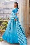 Buy_Vinita Bhansali_Blue Silk, Leather Tassels, Embroidery Round Neck Gahina Lehenga Set_Online_at_Aza_Fashions