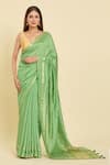 Buy_Samyukta Singhania_Green Striped Chanderi Saree With Unstitched Blouse Piece _at_Aza_Fashions