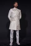 Buy_Niloufer By Aasif Ally_White Silk Embroidery Zardozi Sherwani And Trouser Set _at_Aza_Fashions