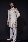 Shop_Niloufer By Aasif Ally_White Silk Embroidery Zardozi Sherwani And Trouser Set _at_Aza_Fashions