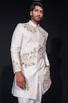 Niloufer By Aasif Ally_White Silk Embroidery Zardozi Sherwani And Trouser Set _at_Aza_Fashions