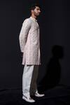 Buy_Niloufer By Aasif Ally_White Silk Cut Work, Pearls Floral Cutdana Embroidered Sherwani Set _Online_at_Aza_Fashions