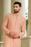 Buy_Niloufer By Aasif Ally_Peach Silk Cutdana Embroidered Sherwani And Pyjama Pant Set _Online_at_Aza_Fashions