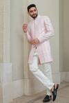 Buy_Niloufer By Aasif Ally_Pink Silk Embroidery Floral Cutdana Sherwani Set _at_Aza_Fashions
