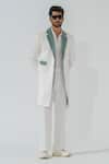 Buy_Niloufer By Aasif Ally_White Polyester Longline Coat With Grey Lapel _Online_at_Aza_Fashions
