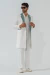 Shop_Niloufer By Aasif Ally_White Polyester Longline Coat With Grey Lapel _Online_at_Aza_Fashions