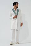 Buy_Niloufer By Aasif Ally_White Polyester Longline Coat With Grey Lapel _at_Aza_Fashions