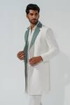 Niloufer By Aasif Ally_White Polyester Longline Coat With Grey Lapel _at_Aza_Fashions