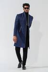 Shop_Niloufer By Aasif Ally_Navy Polyester Longline Designer Coat _Online_at_Aza_Fashions