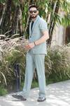 Buy_Niloufer By Aasif Ally_Solid Green Shirt And Pant Set _Online_at_Aza_Fashions
