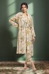 Buy_Samyukta Singhania_Cream Cotton Open , Round Printed Crop Top And Jacket Set_at_Aza_Fashions