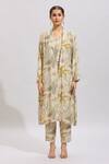 Samyukta Singhania_Cream Cotton Open , Round Printed Crop Top And Jacket Set_Online_at_Aza_Fashions