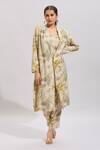 Shop_Samyukta Singhania_Cream Cotton Open , Round Printed Crop Top And Jacket Set_at_Aza_Fashions