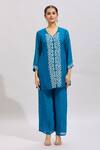 Buy_Samyukta Singhania_Blue Polyester Pearls V-neck Embroidered Kurta Set_Online_at_Aza_Fashions