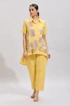 Buy_Naintara Bajaj_Yellow Cotton Embroidery Collared Shirt Kurta Set _Online_at_Aza_Fashions