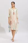 Samyukta Singhania_Multi Color Cotton Beads Collared Shibori Printed A-line Midi Dress _Online_at_Aza_Fashions