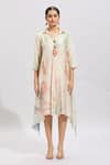 Buy_Samyukta Singhania_Multi Color Cotton Beads Collared Shibori Printed A-line Midi Dress _Online_at_Aza_Fashions