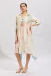 Shop_Samyukta Singhania_Multi Color Cotton Beads Collared Shibori Printed A-line Midi Dress _Online_at_Aza_Fashions