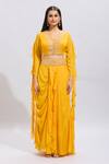 Samyukta Singhania Yellow Silk, Chiffon Embroidery, Beads V-neck Chinnon Kurta Set Online at Aza Fashions Samyukta Singhania_Yellow Silk, Chiffon Embroidery, Beads V-neck Chinnon Kurta Set _Online_at_Aza_Fashions