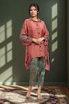 Buy_Samyukta Singhania_Orange Silk, Cotton Tassels, Embroidery Solid Button Highlighted Kurta Set _at_Aza_Fashions